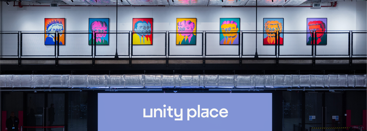 Unity Place entrace with screen and pop art